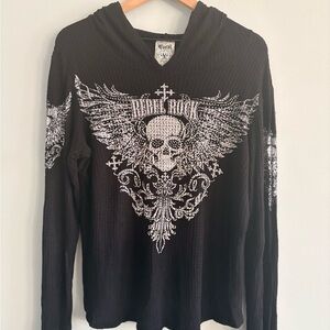 Vocal USA Rebel Rock Black Hooded Thermal Studded Wing Skull Y2K